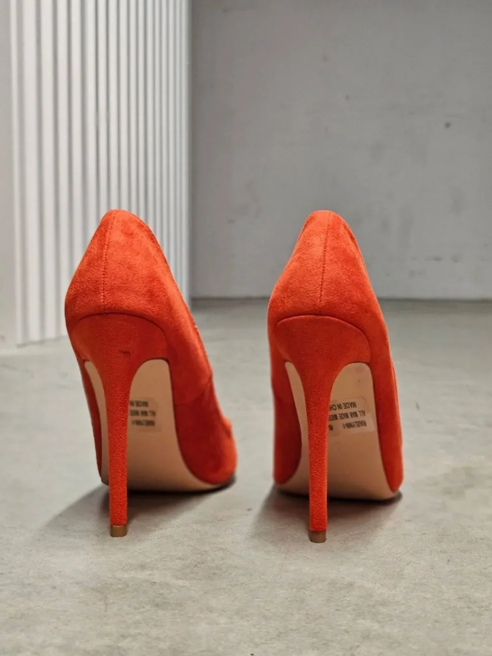 Orange Faux Suede Pointed-Toe Stiletto Heels Womens